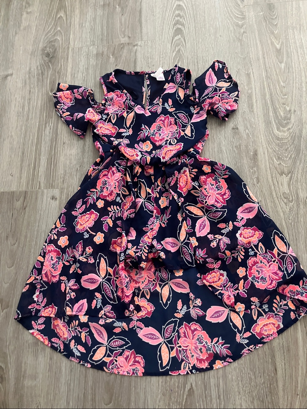 JAPNA Girls Cold Shoulder Georgette Flowers Print Hi-Low Short Jumpsuit | 7